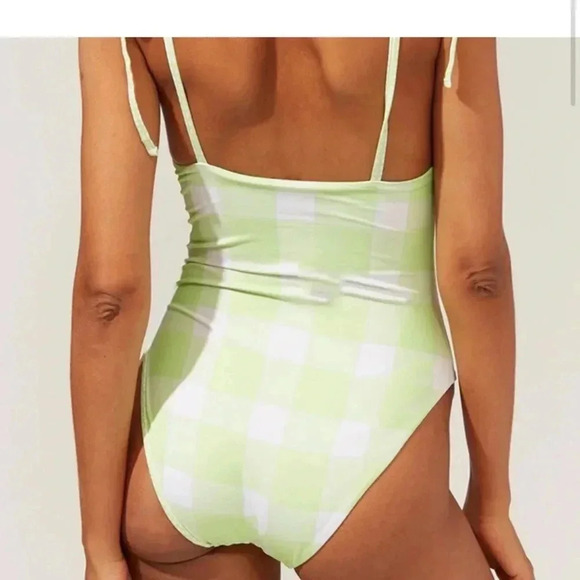 NIP Solid & Striped Olympia Pistachio Gingham Reversible One Piece Swimsuit S - Picture 4 of 6